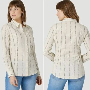 Wrangler White Southwestern Stripe Pearl Button Up Shirt PlusSize 3XL
